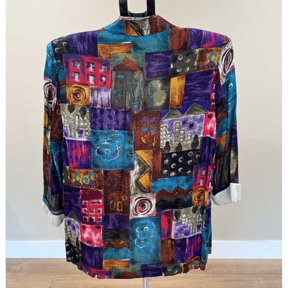 Vintage 80s Danielle B Blazer Jacket Womens Large Abstract Jewel Tones Geometric - Picture 3 of 9